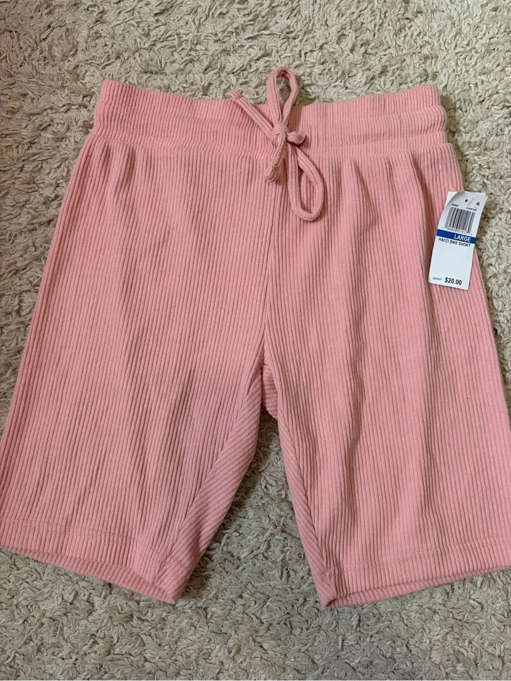 Pink Ribbed Drawstring Lounge Shorts